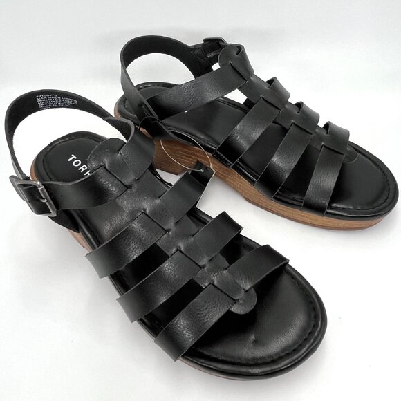New Torrid Black Wood Fisherman Block Heel Sandals - Size 8WW - Picture 2 of 10